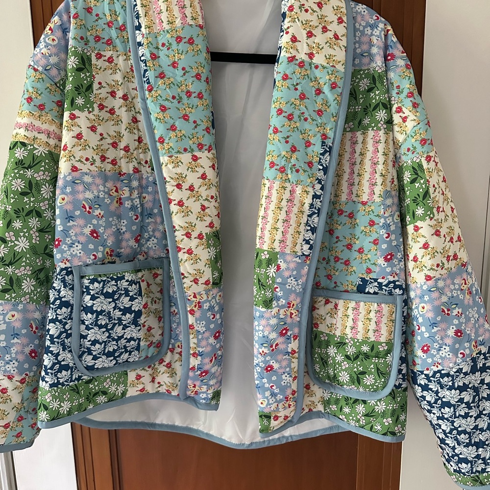 Amazon Patchwork Quilted Jacket - Light Blue, Green, Cream, Navy